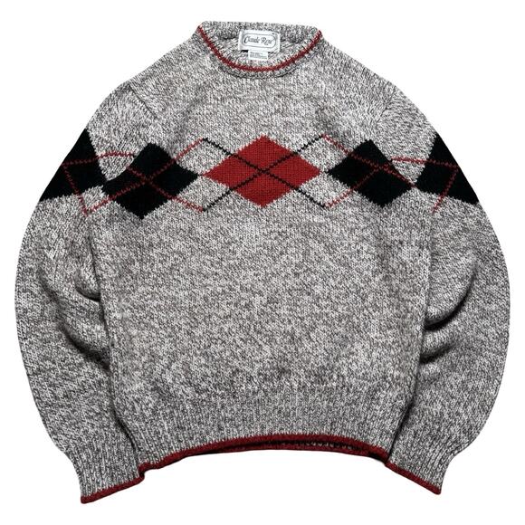 Vintage Claude Rene Argyle Sweater Knit Red Grey Women's M Preppy Casual - Picture 1 of 7